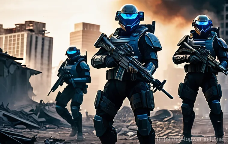 top war 신규 유닛 평가 - Elite Infantry in Action**
"A squad of highly armored, futuristic elite infantry soldiers, featurin...