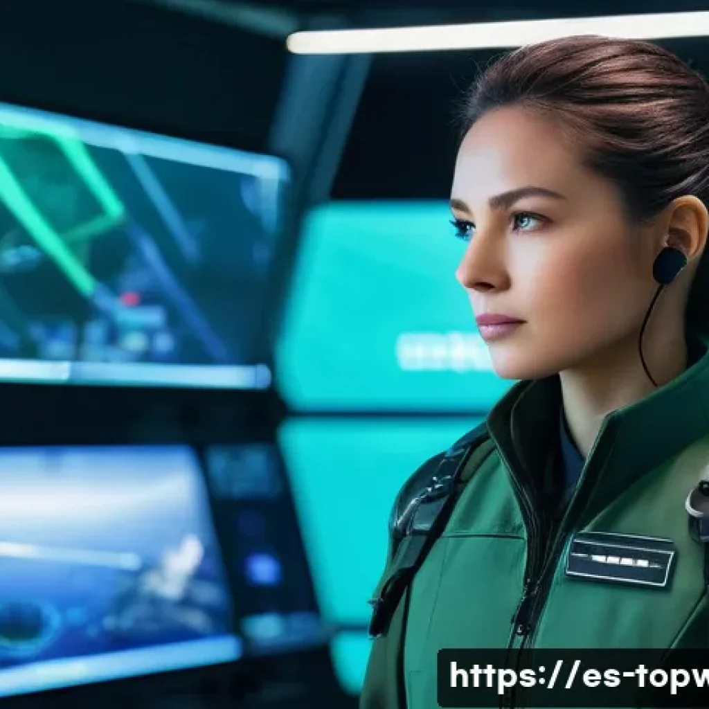 top war 상점 아이템 추천 - **"A visionary female commander, dressed in a sleek, futuristic military uniform with tactical gear,...