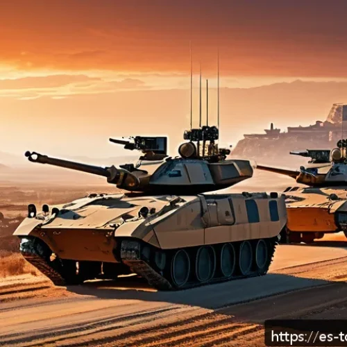 Home 17 top war 실시간 업데이트 소식 - A high-tech military base under sunset lighting, showcasing advanced defensive systems like automate...