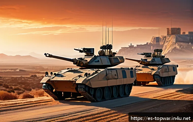 top war 실시간 업데이트 소식 - A high-tech military base under sunset lighting, showcasing advanced defensive systems like automate...