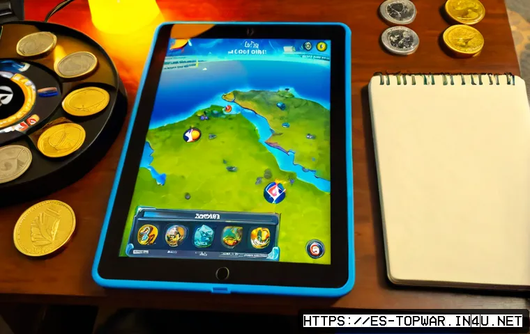 Home 17 top war 희귀 아이템 정보 - Photorealistic overhead view of a Spanish-speaking strategy gamer’s desk, tablet displaying a generi...