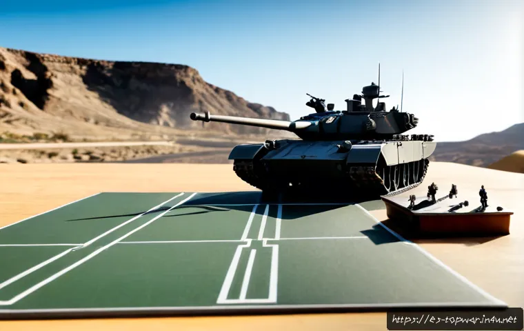 top war 유닛 상성 정보 - Photorealistic tabletop military strategy scene showing a clear unit counter relationship: a modern ...